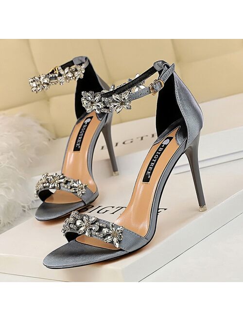 Bigtree Shoes Woman Heels Crystal Bridal Wedding Shoes Ladies Silk Elegant High Heel Shoes Stiletto Women Pumps Female Sandals