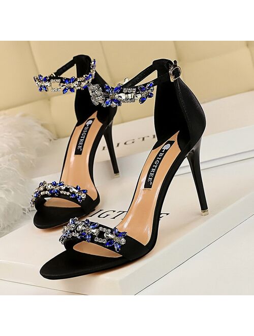 Bigtree Shoes Woman Heels Crystal Bridal Wedding Shoes Ladies Silk Elegant High Heel Shoes Stiletto Women Pumps Female Sandals
