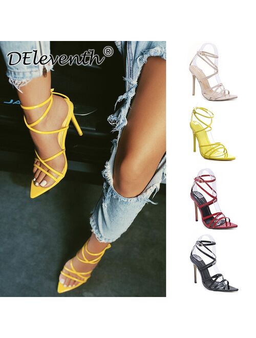 Super high heels 11cm women's pumps ankle cross-strap sandals shoes woman lady pointy open toe stiletto high-heeled party shoe