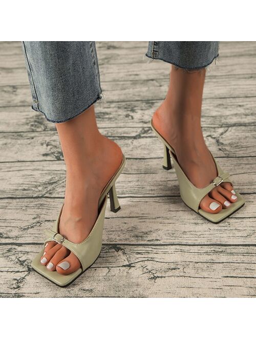 Women's Mules Modern Sandals Women Slippers 2021 Summer Shoes Female Slides High Heels Square Toe Shoe Designer Ladies Fashion