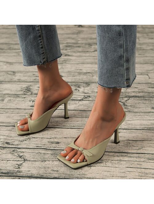 Women's Mules Modern Sandals Women Slippers 2021 Summer Shoes Female Slides High Heels Square Toe Shoe Designer Ladies Fashion