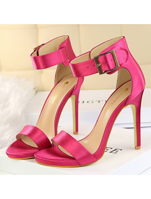 2021 Summer Concise Women 11.5cm Extreme High Heels Nightclub Sandals Green Silver Stiletto Heels Sandals Plus Size Prom Shoes