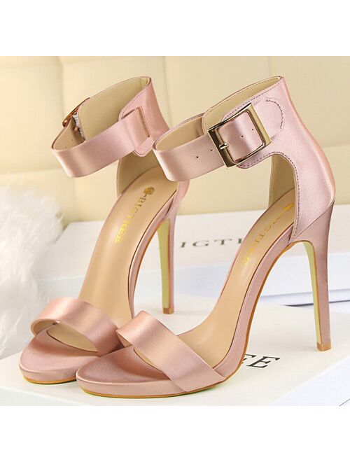 2021 Summer Concise Women 11.5cm Extreme High Heels Nightclub Sandals Green Silver Stiletto Heels Sandals Plus Size Prom Shoes