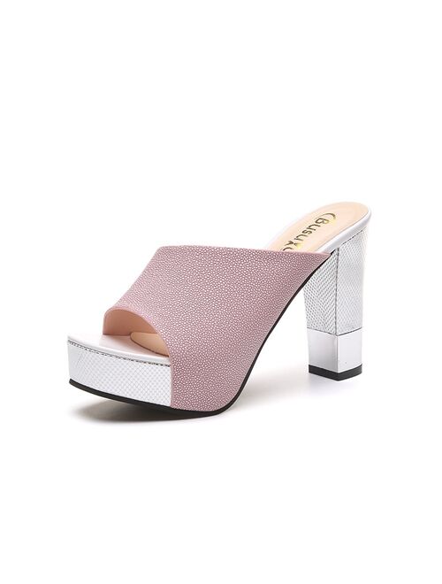 Fashion Summer Women Elegant Pink High Heel Sandals Peep Toe Platform Shoes Sexy Crystal Chunky Heel Shoes Lady Thick Heel 34-40