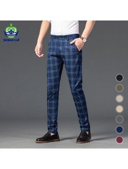Jeywood Brand Men's Plaid Pants Casual Elastic Long Trousers Cotton Blue Skinny Business Work Pant for Male Classic Clothing
