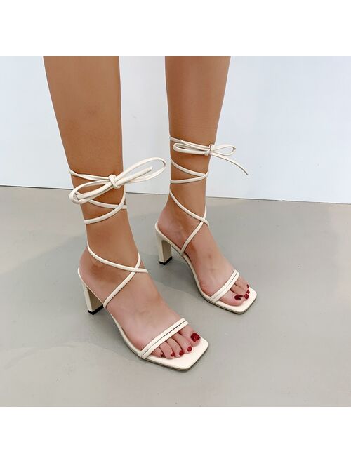 Women sandals Thick heel flip flop Women Open Toe Platform Lace-up Flat Casual Shoe Cross Strap Sandals Sandalias mujer