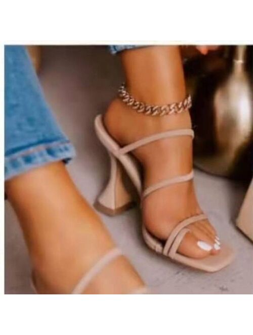 2021 Women Sandals Pumps Summer Fashion Open Toe High Heels Shoes Females Narrow Band Thick Heels Party Ladies Shoes