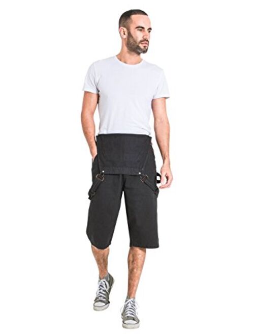 USKEES Mens Bib Overall Shorts - Black Fashion Dungaree Shorts