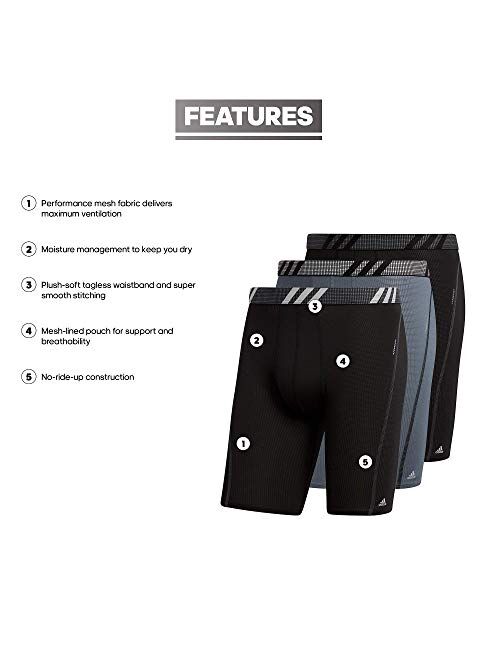 adidas Men's Sport Performance Mesh Long Leg Boxer Brief Underwear (3-Pack)