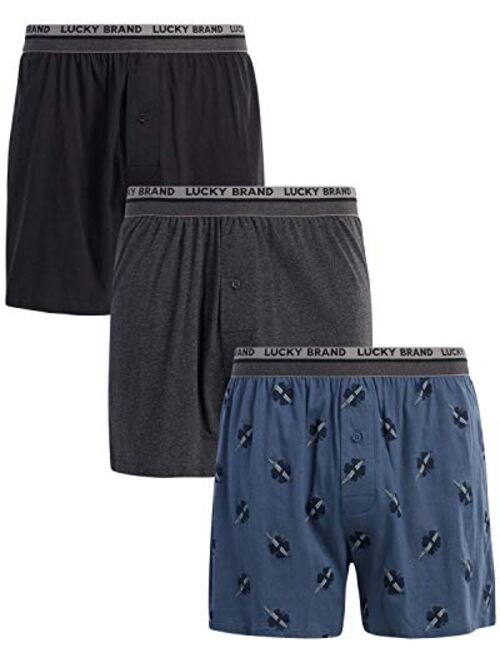 Lucky Brand Men's Underwear - 100% Cotton Knit Boxers (3 Pack)
