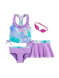 Girls 4-6x ZeroXposur Cotton Candy Tankini, Bottoms, Cover-Up Skirt & Goggles