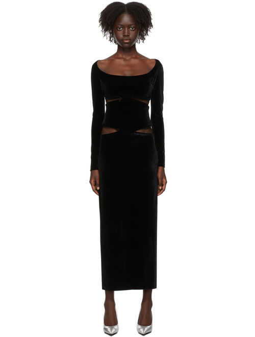Kathryn Bowen Black Velour Cut-Out Dress