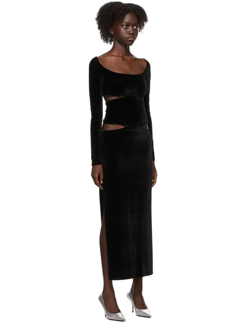 Kathryn Bowen Black Velour Cut-Out Dress