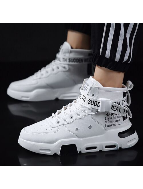 GNOME High Top Quality Leather Sneakers Men Buckle Design Letter Printed Shoes Men Comfortable Trainers Male Vulcanize Shoes
