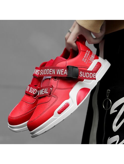 GNOME High Top Quality Leather Sneakers Men Buckle Design Letter Printed Shoes Men Comfortable Trainers Male Vulcanize Shoes