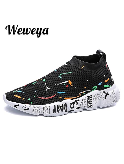 Nike Weweya New Trend Sneakers Men Slip On Vulcanize Shoes Low Top Flat Shoes Breathable Mesh Socks Flats Unisex Shoes Sock Footwear