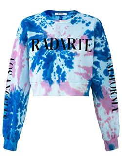 Rodarte Radarte Tie Dye Cropped Sweatshirt, Blue Pink