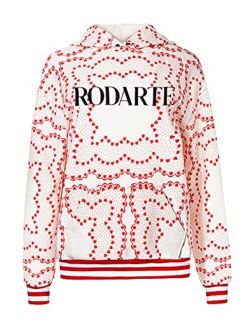 Rodarte Heart Print Embroidered Logo Hoodie, White