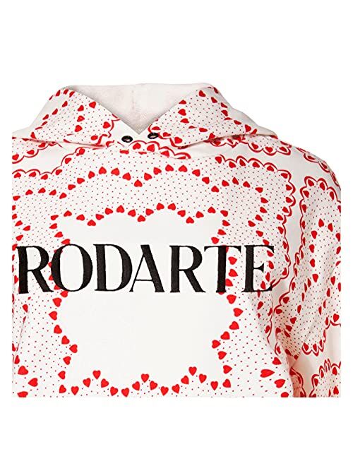 Rodarte Heart Print Embroidered Logo Hoodie, White