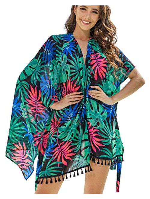 AS ROSE RICH Kimonos for Women - Summer Swim Cover Up - Plus Size Kimono Cardigan - Floral and Multi Color
