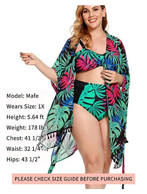 AS ROSE RICH Kimonos for Women - Summer Swim Cover Up - Plus Size Kimono Cardigan - Floral and Multi Color