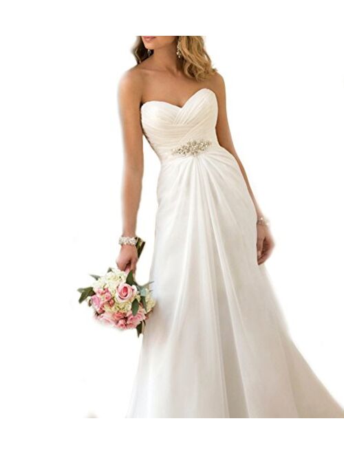 WeddingDazzle Women's Chiffon Beach Wedding Gowns Sweetheart Plus Size Wedding Dress