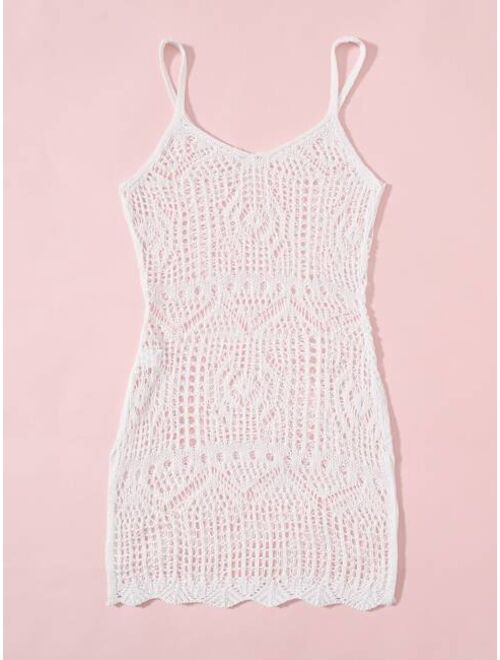 Shein Girls Hollow Out Knitted Split Side Cover Up