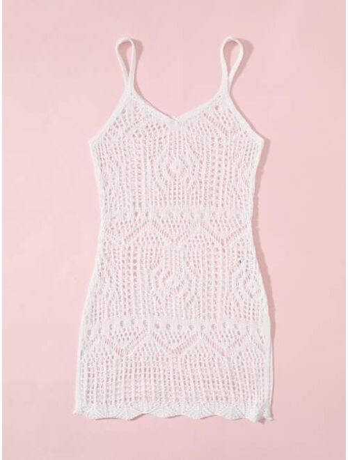 Shein Girls Hollow Out Knitted Split Side Cover Up