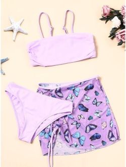 3pack Girls Random Butterfly Drawstring Bikini Swimsuit