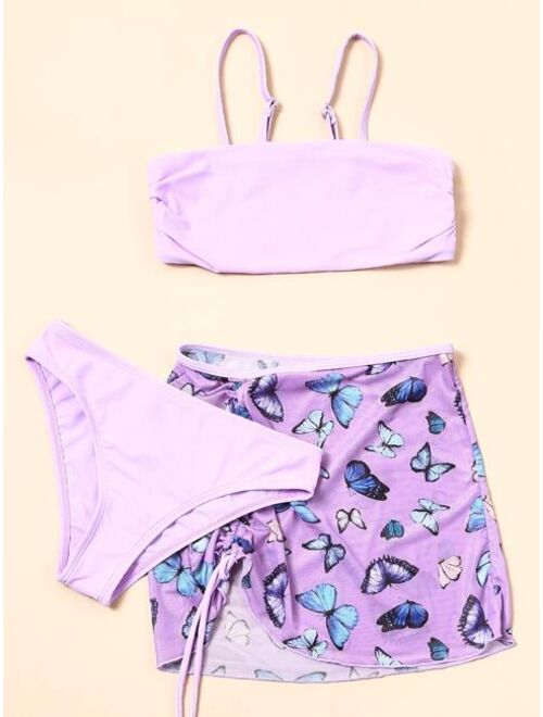 Shein 3pack Girls Random Butterfly Drawstring Bikini Swimsuit