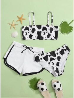 3pack Girls Cow Pattern Shorts Bikini Swimsuit