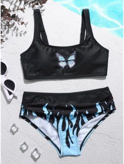 Girls Butterfly Print Bikini Swimsuit
