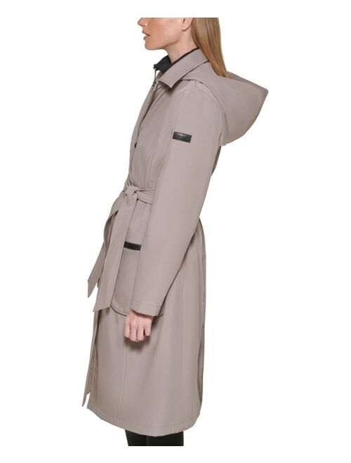DKNY Bibbed Belted Hooded Trench Coat