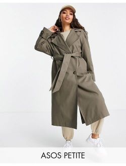 Petite trench coat with hood in stone