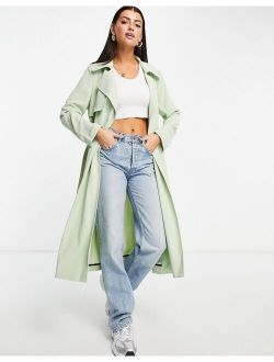 belted trench coat in sage green