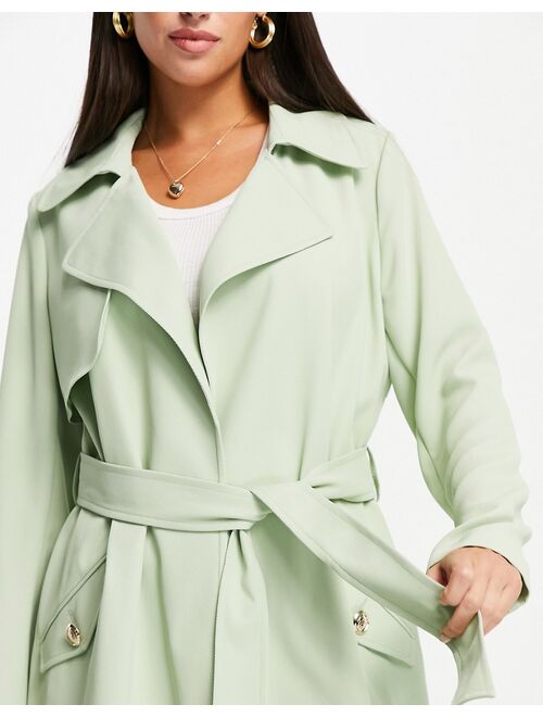 River Island belted trench coat in sage green
