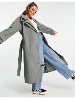 double layer trench coat in charcoal