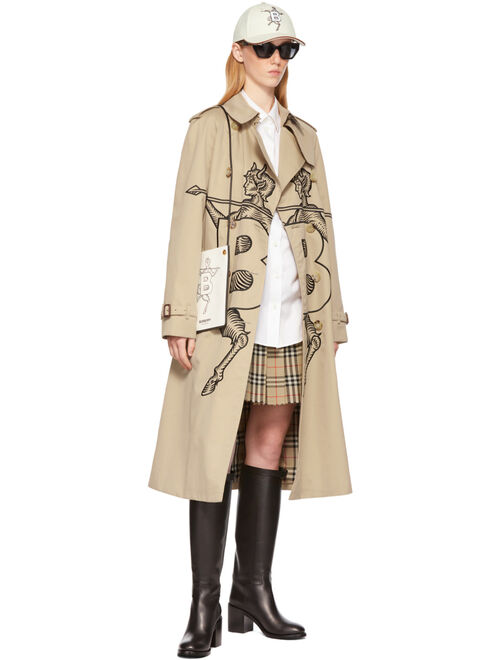 Burberry SSENSE Exclusive Beige Mythical Alphabet Embroidered Exploded Motif Trench Coat