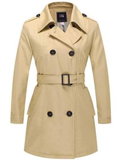 ZSHOW Women's Double-Breasted Trench Coat Mid-Length Belted Lapel Overcoat