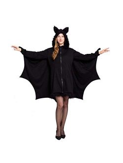 Woman’s Black Bat Zip Hoodie Halloween Costumes for Adults