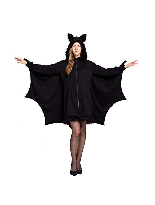 Spooktacular Creations Woman’s Black Bat Zip Hoodie Halloween Costumes for Adults