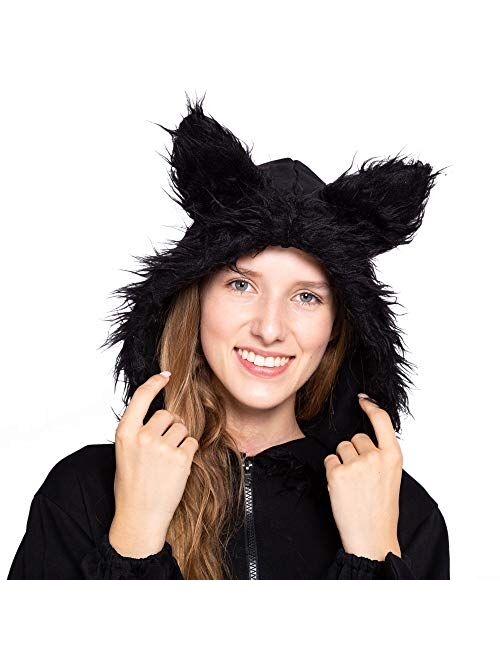 Spooktacular Creations Woman’s Black Bat Zip Hoodie Halloween Costumes for Adults