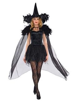 AMSCAN Feather Witch Cape Halloween Costume Accessories for Women, One Size, Black