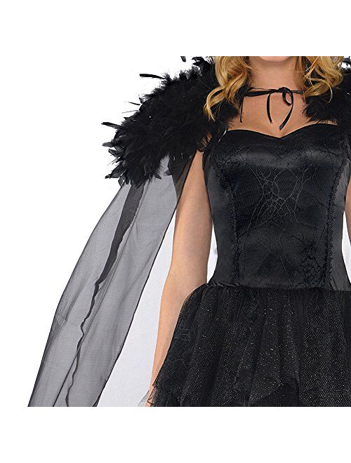 AMSCAN Feather Witch Cape Halloween Costume Accessories for Women, One Size, Black