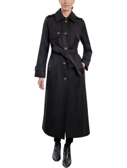 Women's Single Breasted Long Trench Coat with Epaulettes and Belt