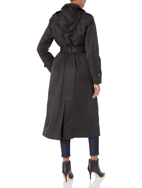 LONDON FOG Women's Single Breasted Long Trench Coat with Epaulettes and Belt