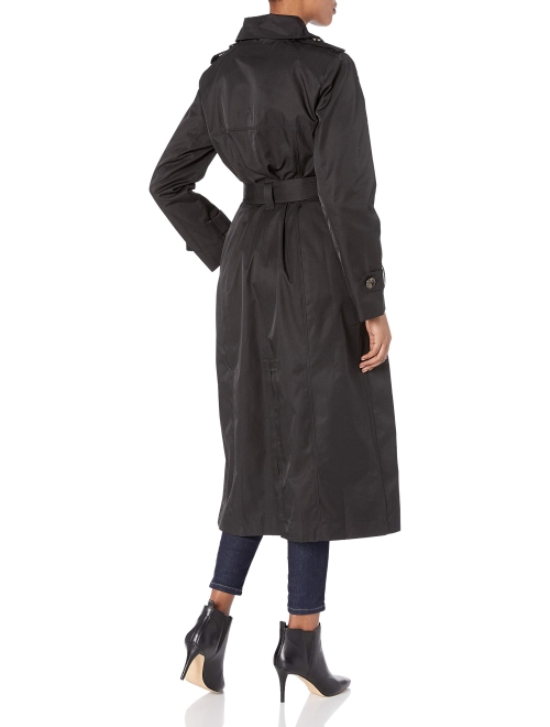 LONDON FOG Women's Single Breasted Long Trench Coat with Epaulettes and Belt
