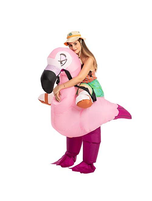 Spooktacular Creations Inflatable Halloween Costume Ride A Flamingo Ride On Inflatable Costume - Adult Unisex One Size Pink
