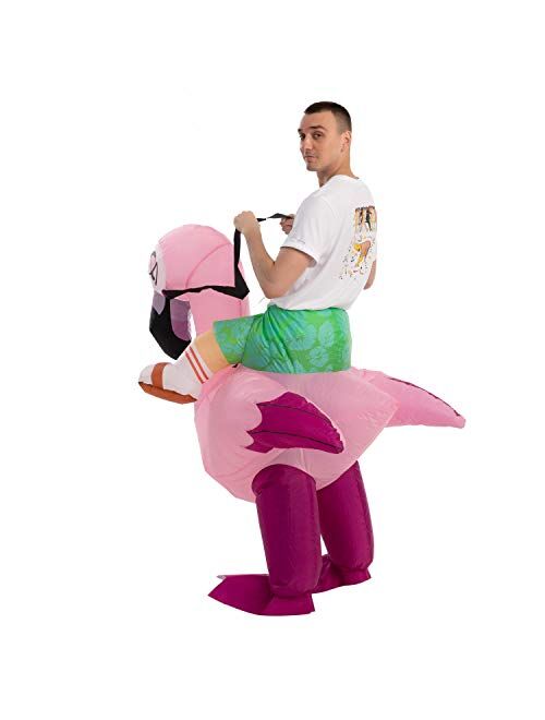 Spooktacular Creations Inflatable Halloween Costume Ride A Flamingo Ride On Inflatable Costume - Adult Unisex One Size Pink
