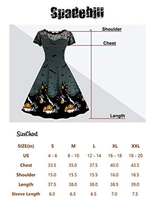 Spadehill Womens Halloween Lace Sleeve Swing Dress